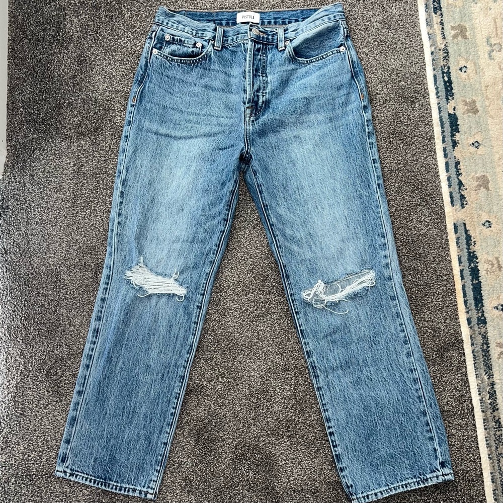 pistola Light Blue Straight Leg Distressed Women's Jeans